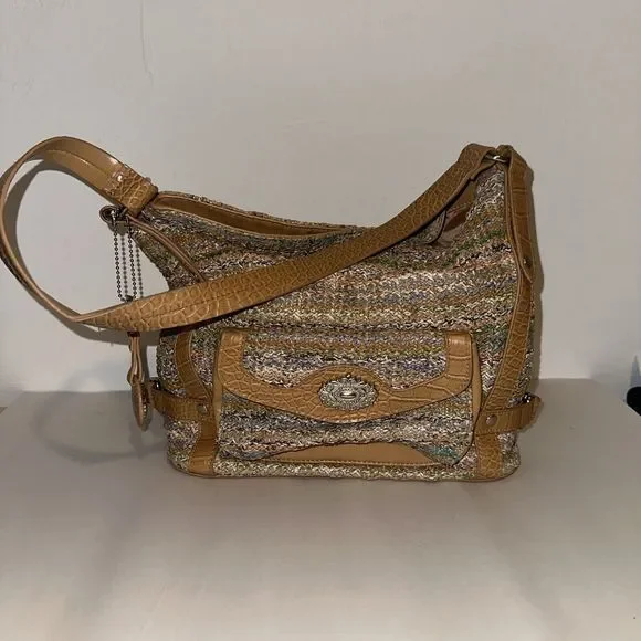 Bueno Multi Color Purse Shoulder Bag Tan Faux Leather Woven Handbag - Picture 1 of 7